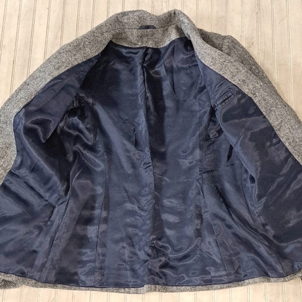 Vintage Pure Wool Swingles Herringbone Tailored Classic Blazer Jacket Coat - Picture 7 of 9